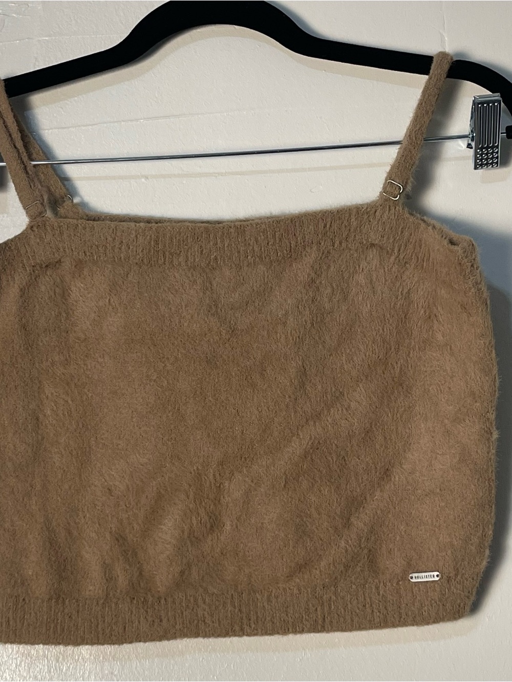 Hollister Fuzzy Eyelash Knit Crop Cami Tank Top Camel Brown Size Large